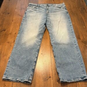 American Eagle Men's Baggy Wide Blue Jeans 36x32 Y2K Distressed